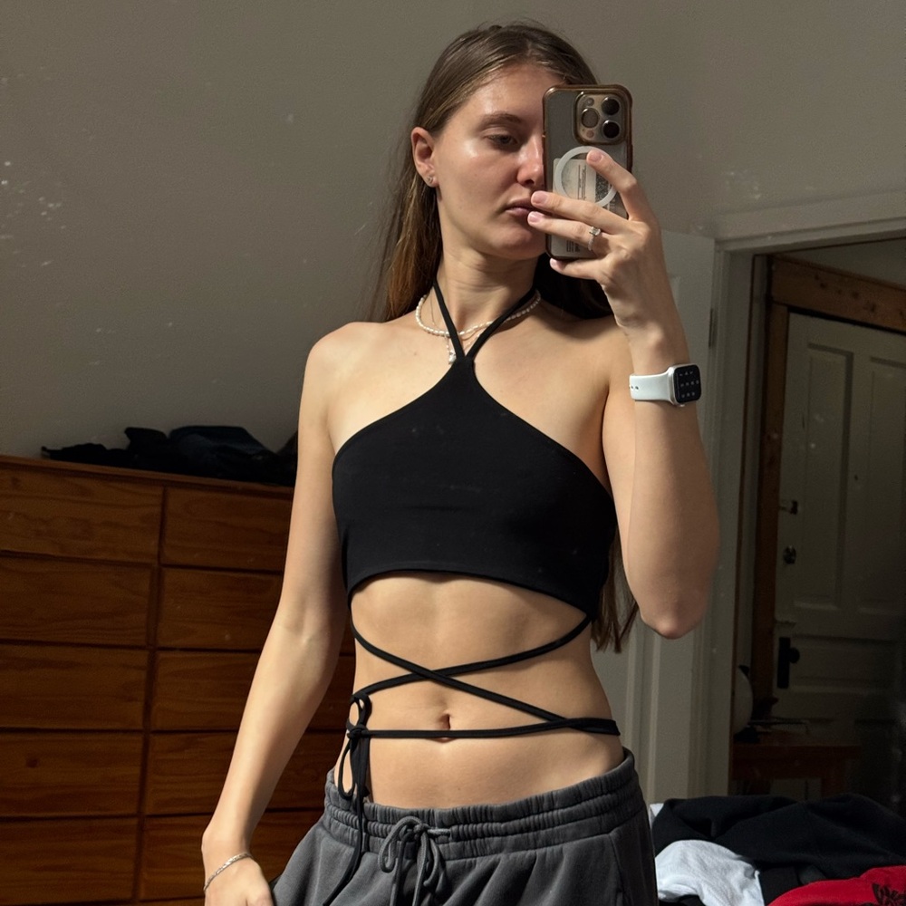 Black One-Shoulder Wrap Top